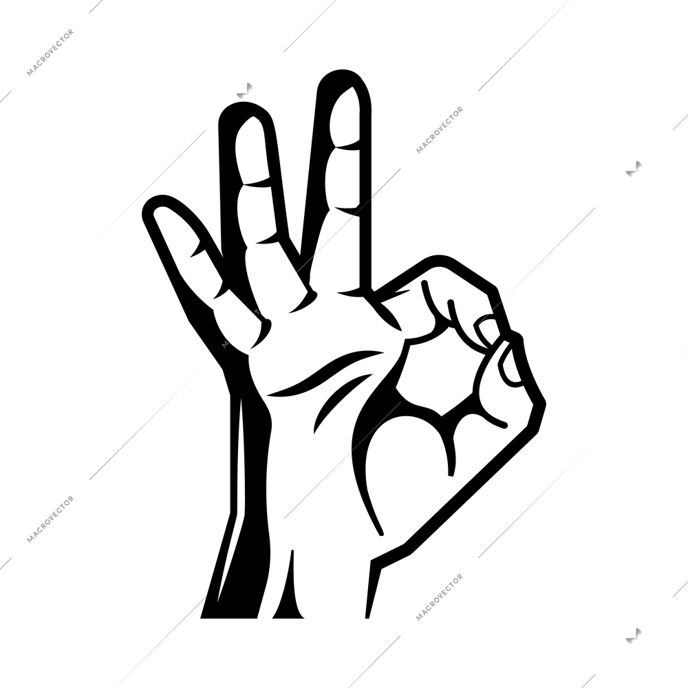 Hand wrist gesture black engraving composition with monochrome ok finger circle vector illustration