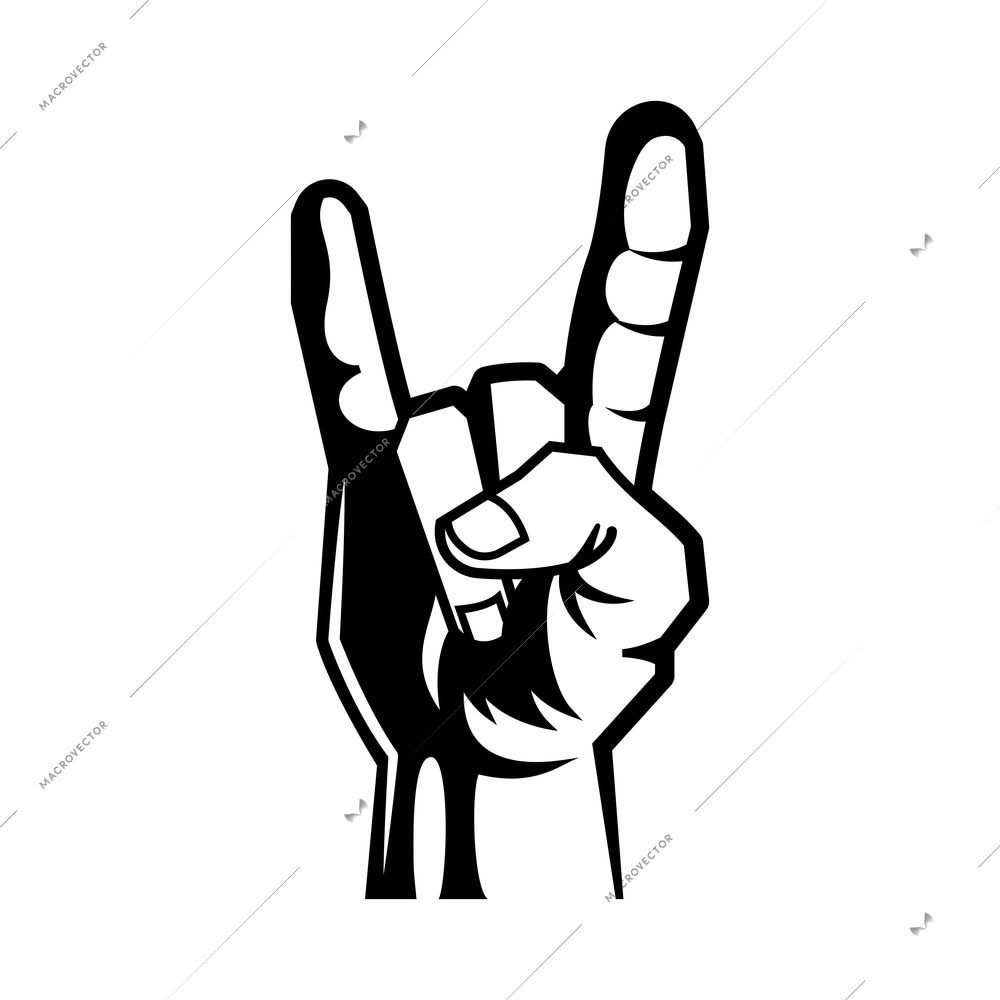 Hand wrist gesture black engraving composition with monochrome rock gesture vector illustration