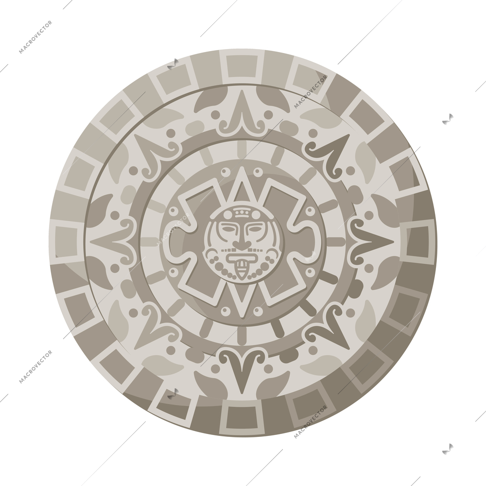 Maya civilization culture composition with isolated image of round stone shield vector illustration