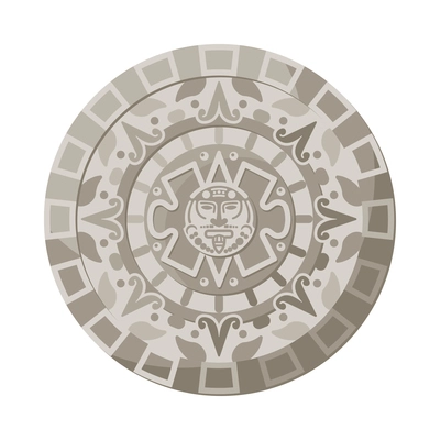 Maya civilization culture composition with isolated image of round stone shield vector illustration