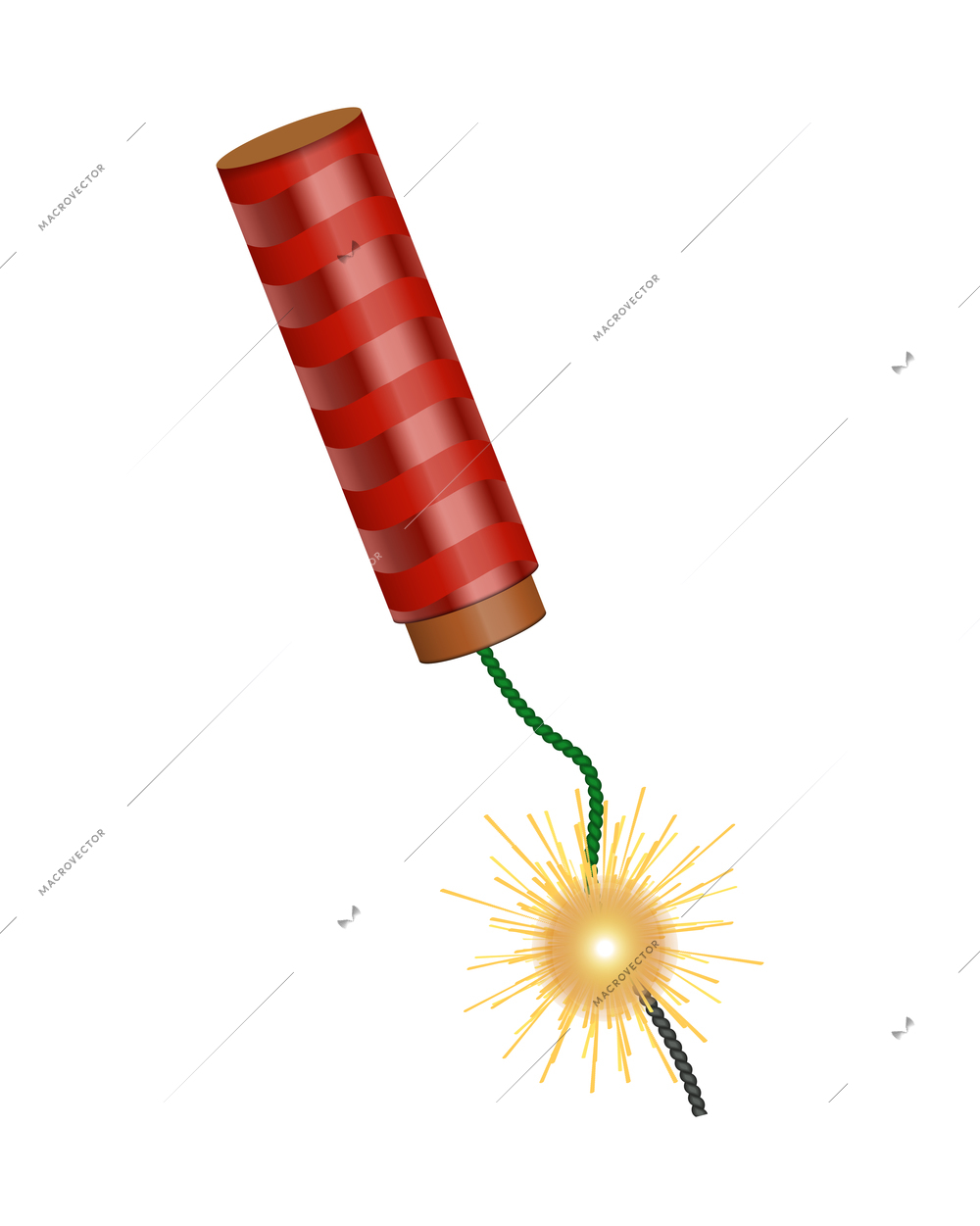 Diwali realistic composition with isolated image of traditional firecracker on stick vector illustration