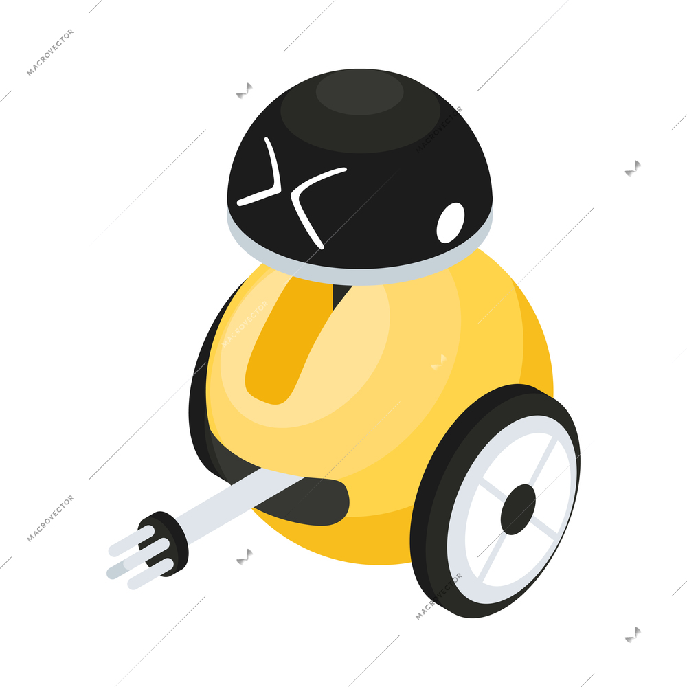 Isometric artificial intelligence composition with isolated image of robot with wheels and plug vector illustration