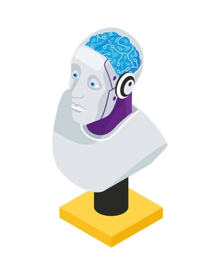 Isometric artificial intelligence composition with isolated image of human like robot bust vector illustration