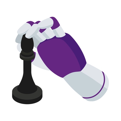 Isometric artificial intelligence composition with isolated image of robot hand holding chess piece vector illustration