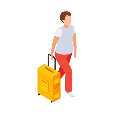 Traveling people isometric composition with isolated human character carrying suitcase vector illustration