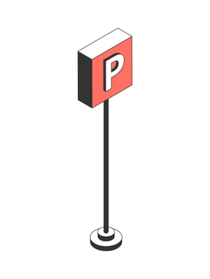 Parking cars isometric composition with isolated image of traffic sign on blank background vector illustration