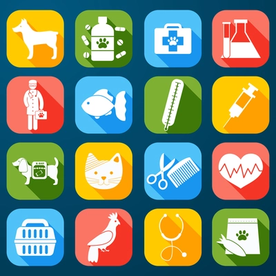 Veterinary pet food and health care  icons set flat isolated vector illustration