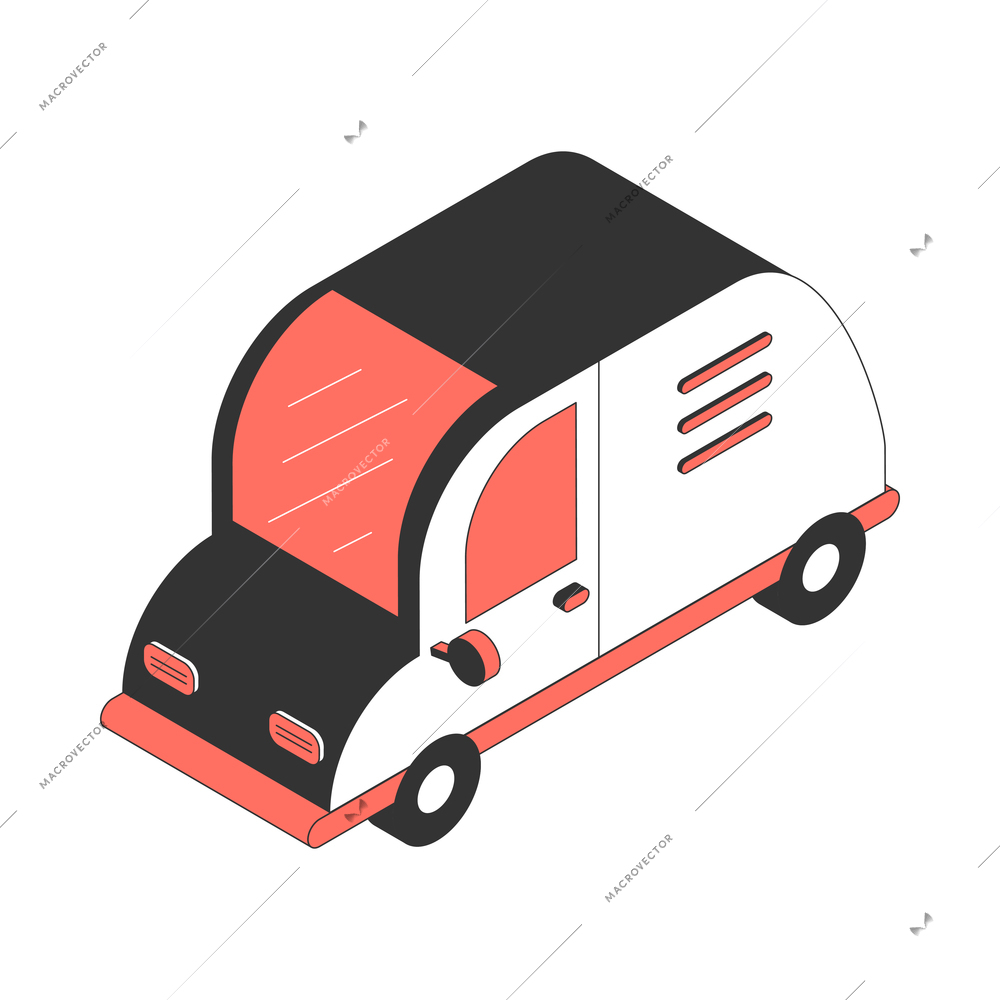 Parking cars isometric composition with isolated image of minivan on blank background vector illustration