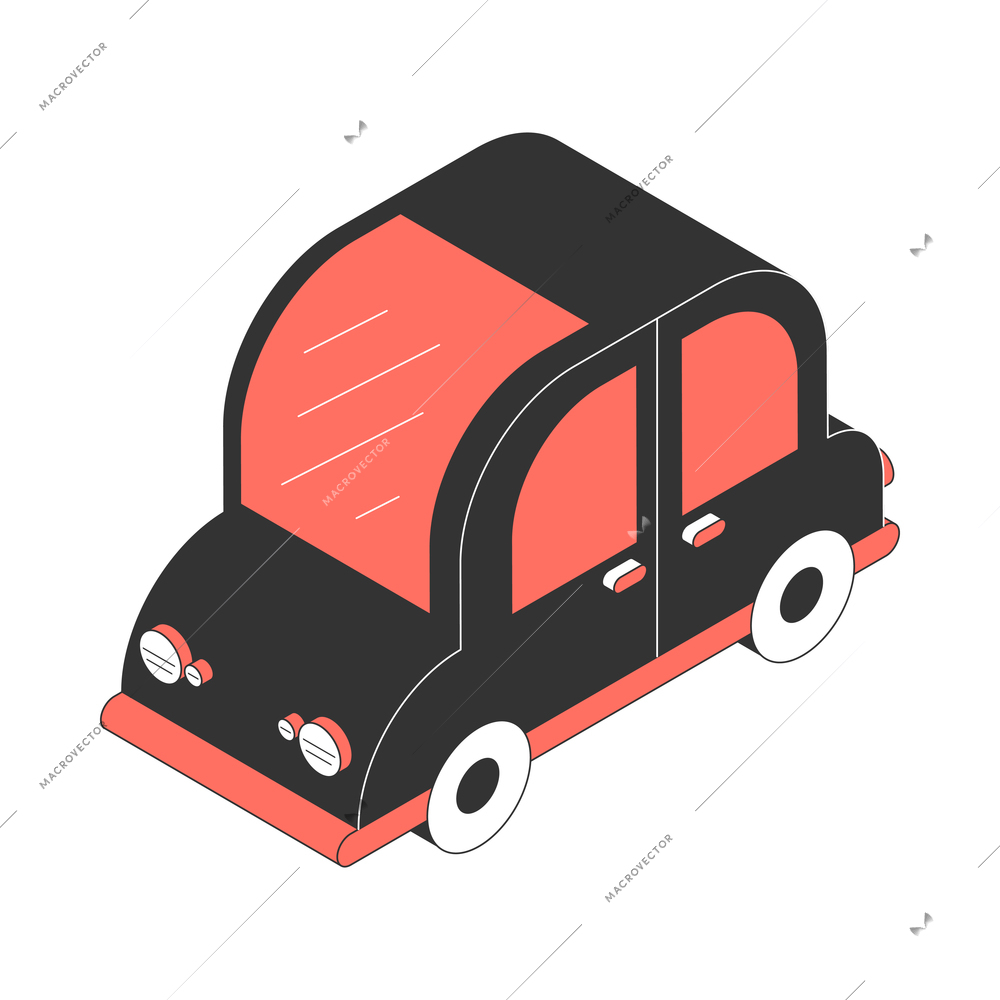 Parking cars isometric composition with isolated image of black car on blank background vector illustration