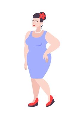 Fat people obesity composition with isolated doodle character of woman in dress vector illustration
