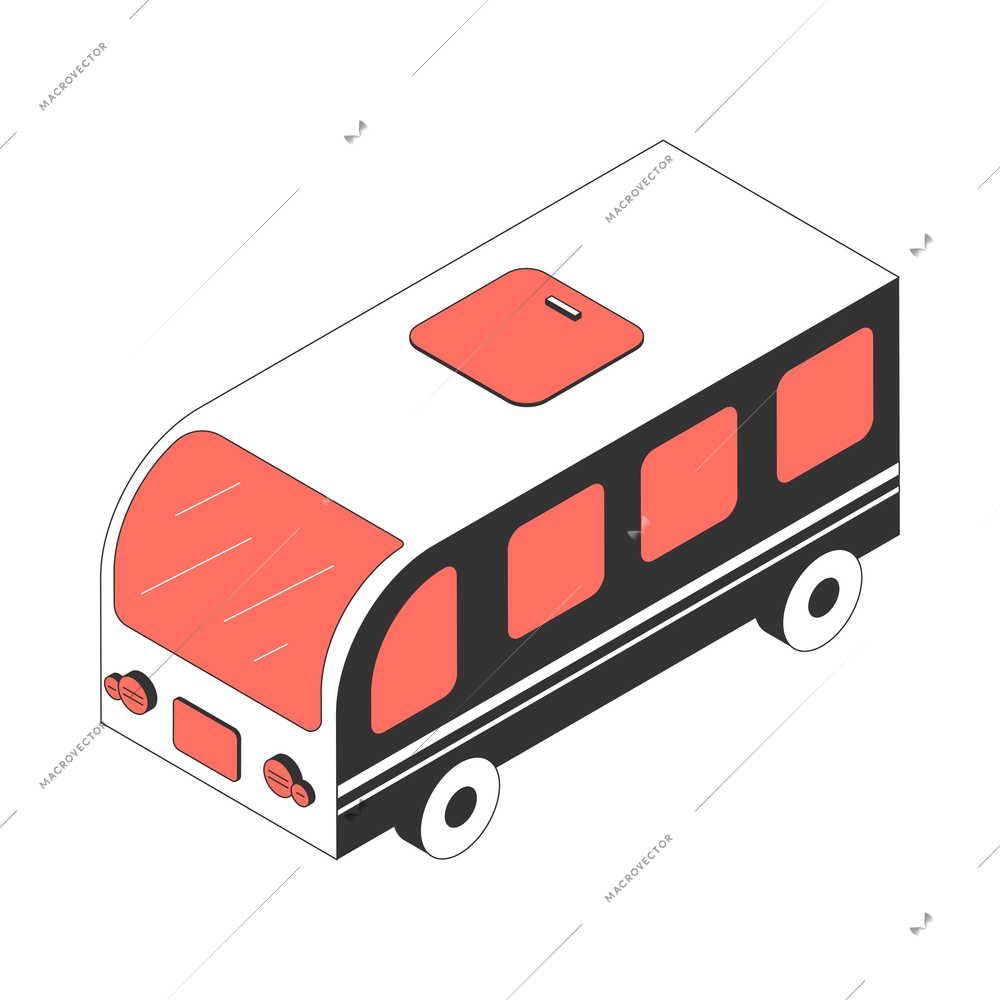 Parking cars isometric composition with isolated image of minibus on blank background vector illustration
