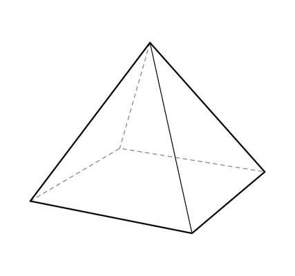 Basic stereometry shape composition with isolated image of square pyramid with dashed lines vector illustration