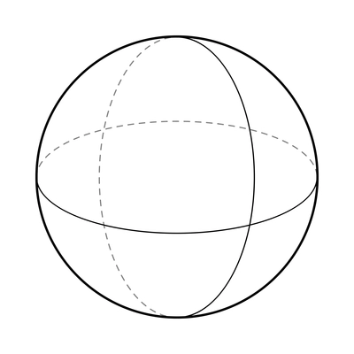 Basic stereometry shape composition with isolated image of sphere with dashed lines vector illustration