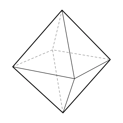 Basic stereometry shape composition with isolated image of octahedron with dashed lines vector illustration