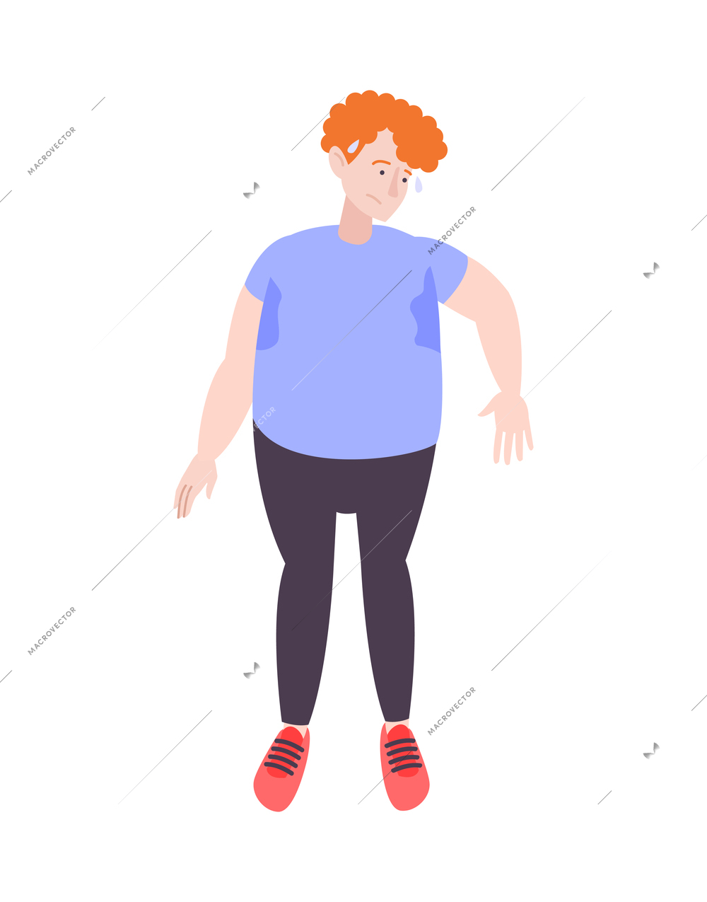 Fat people obesity composition with isolated doodle character of fat boy vector illustration