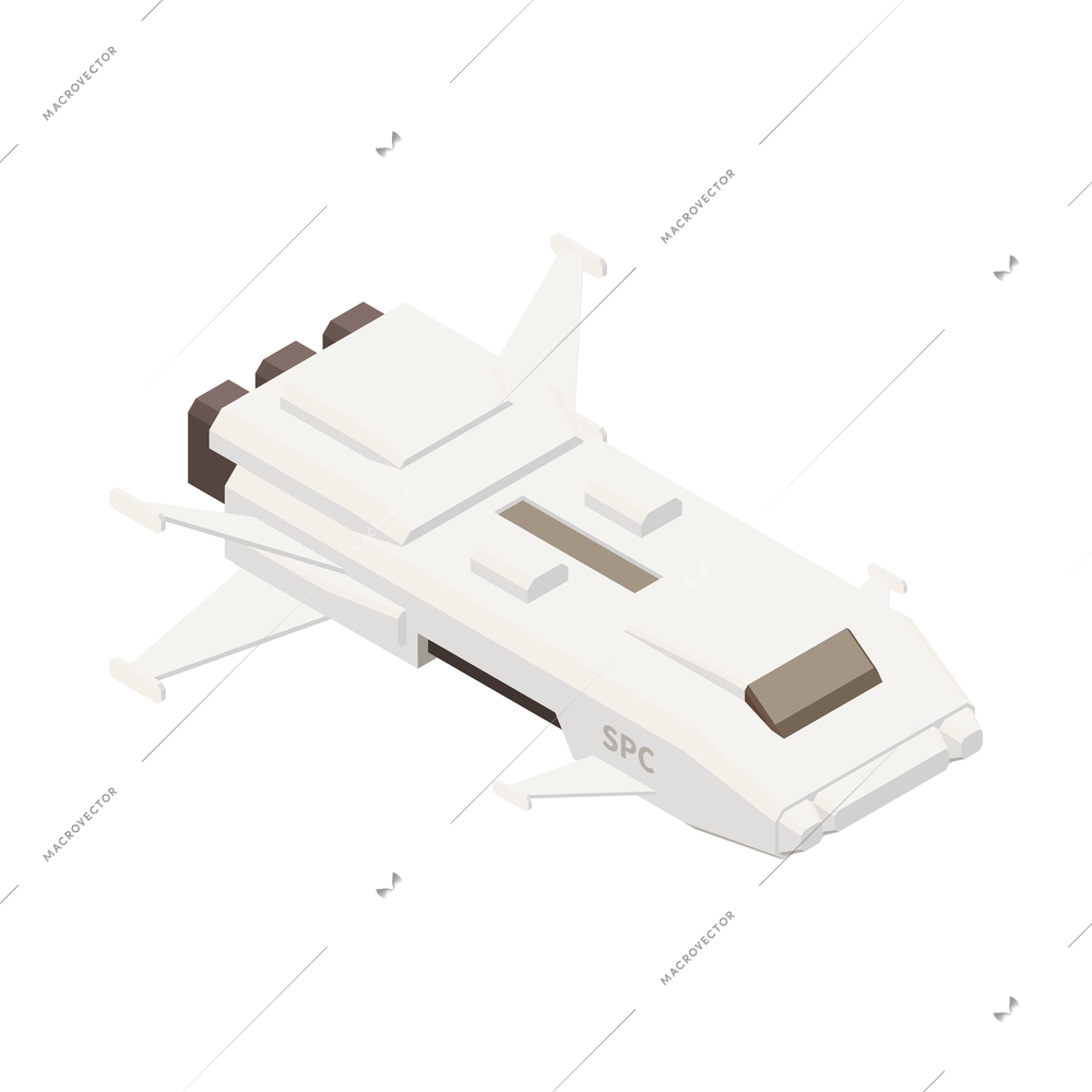 Isometric icon with white spacecraft on blank background 3d vector illustration