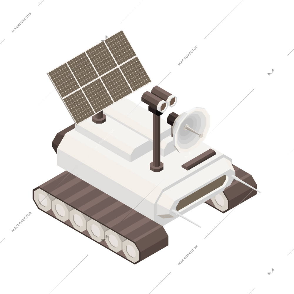 Moon or mars rover robotic space vehicle isometric icon 3d vector illustration