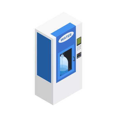 Drinking water vending machine with filling bottle 3d isometric vector illustration