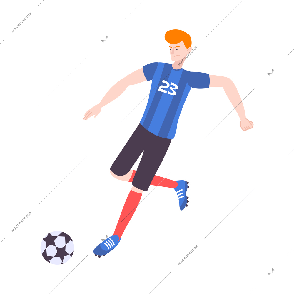 Male football player hitting ball flat icon on white background isolated vector illustration