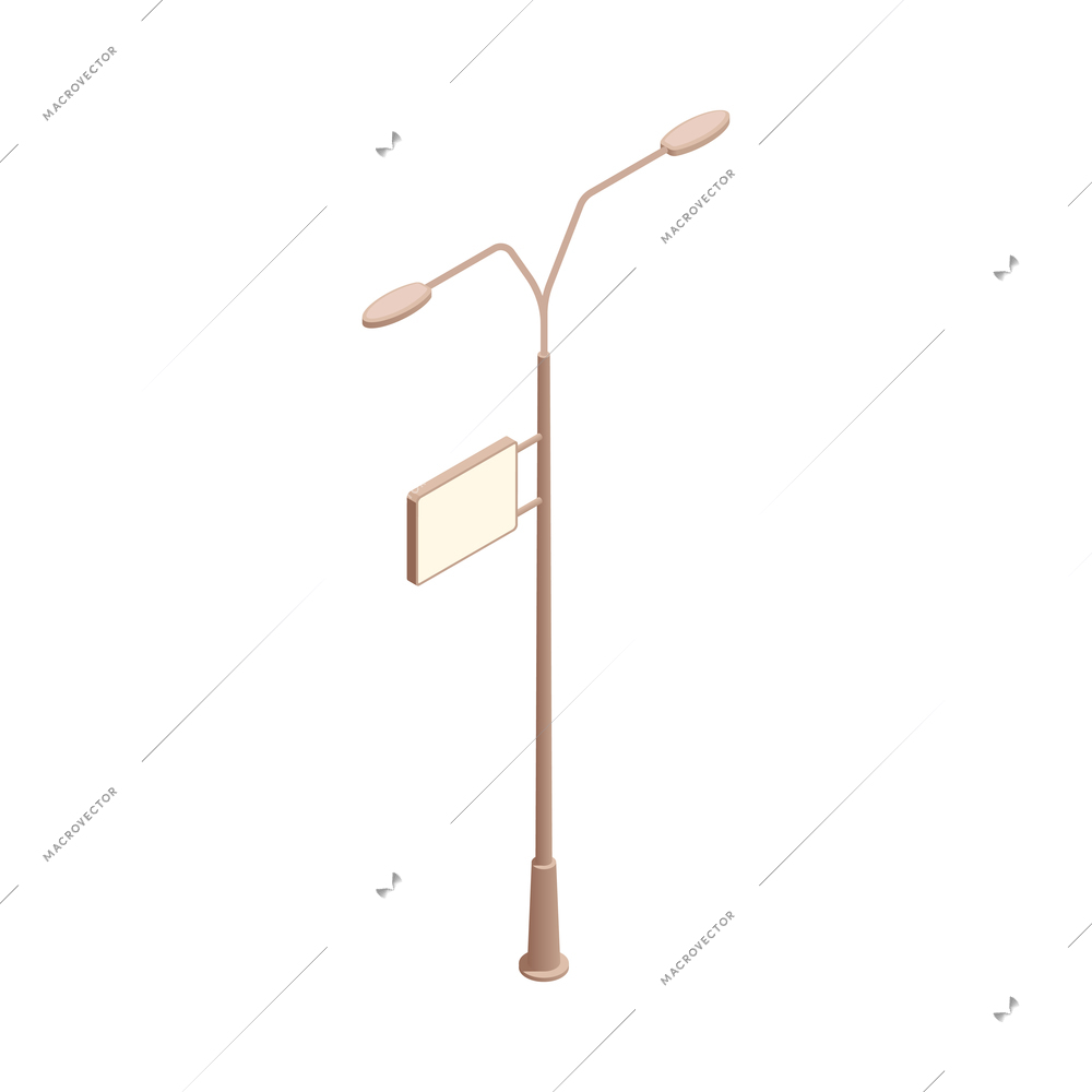 Isometric lamppost with blank advertising signboard vector illustration