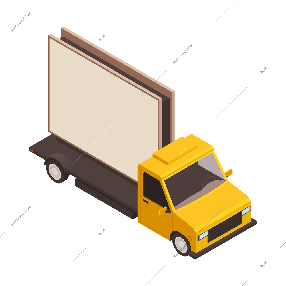 Isometric truck with blank billboard for outdoor advertisement 3d vector illustration