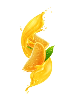 Realistic orange slices in juice splashes vector illustration