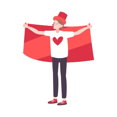 Flat icon with football fan wearing red hat on white background vector illustration