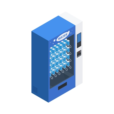 Isometric vending machine with cans of water 3d vector illustration