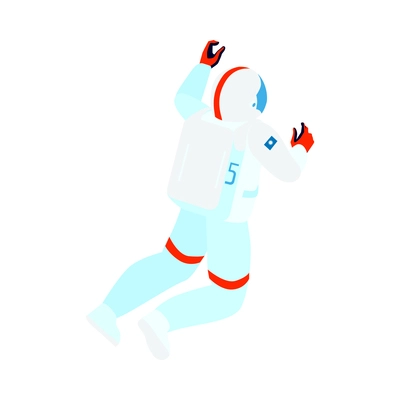 Isometric icon with spaceman under zero gravity in outer space back view 3d vector illustration