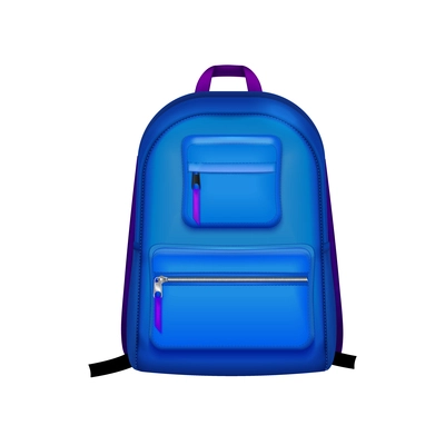 Realistic school backpack in blue color front view vector illustration