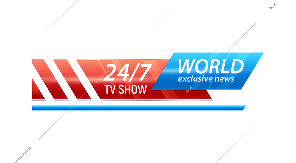 Tv news lower third bar template on white background realistic vector illustration