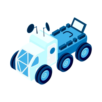 Isometric icon with blue mars rover vehicle on white background 3d vector illustration