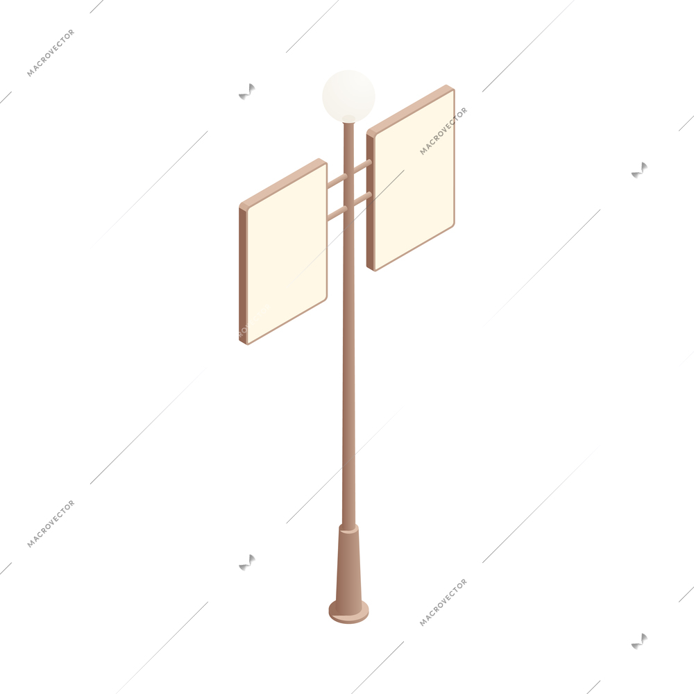 Lamppost with two blank light boxes billboards isometric vector illustration