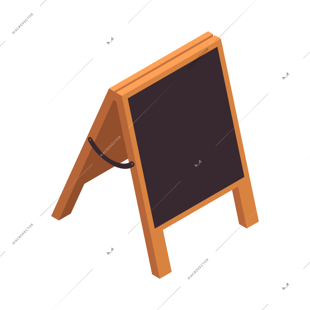 Isometric signboard for outdoor advertisement street menu wooden chalkboard 3d vector illustration