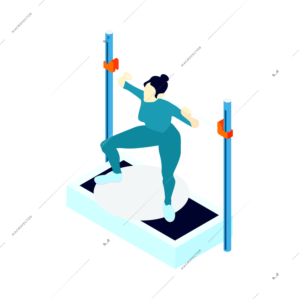 Female spaceman training doing physical exercises isometric icon 3d vector illustration