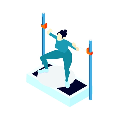 Female spaceman training doing physical exercises isometric icon 3d vector illustration