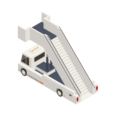 Airport vehicle icon with isometric aircraft steps 3d vector illustration
