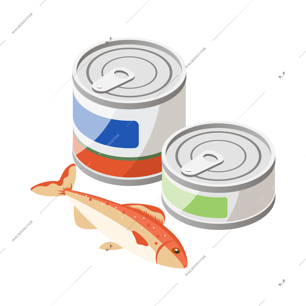 Two cans of tuna fish on white background 3d isometric icon vector illustration