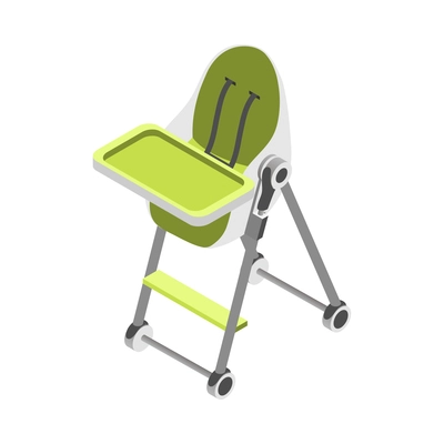 Green high chair for baby feeding isometric icon 3d vector illustration