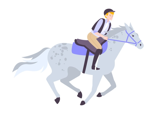 Flat icon with jockey riding gray horse vector illustration