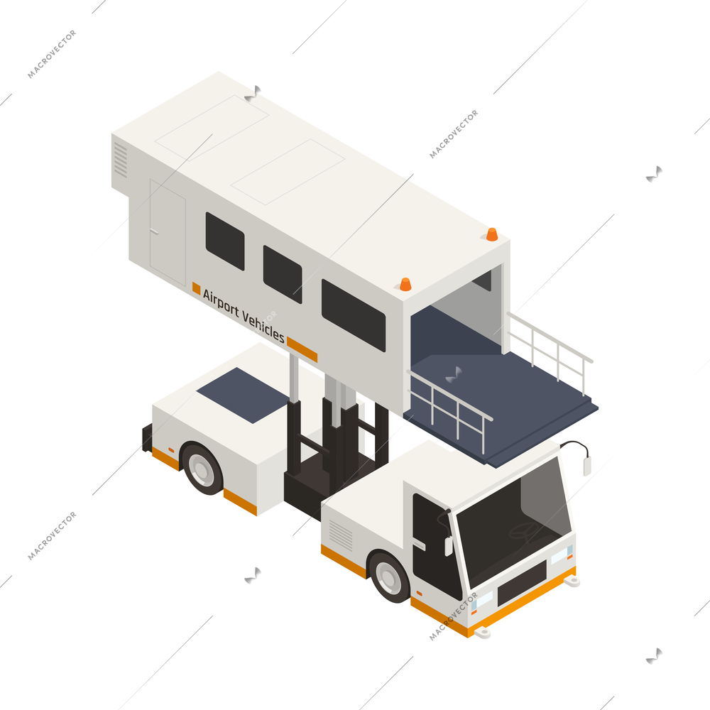 Isometric airport vehicle icon with aircraft caterer 3d vector illustration
