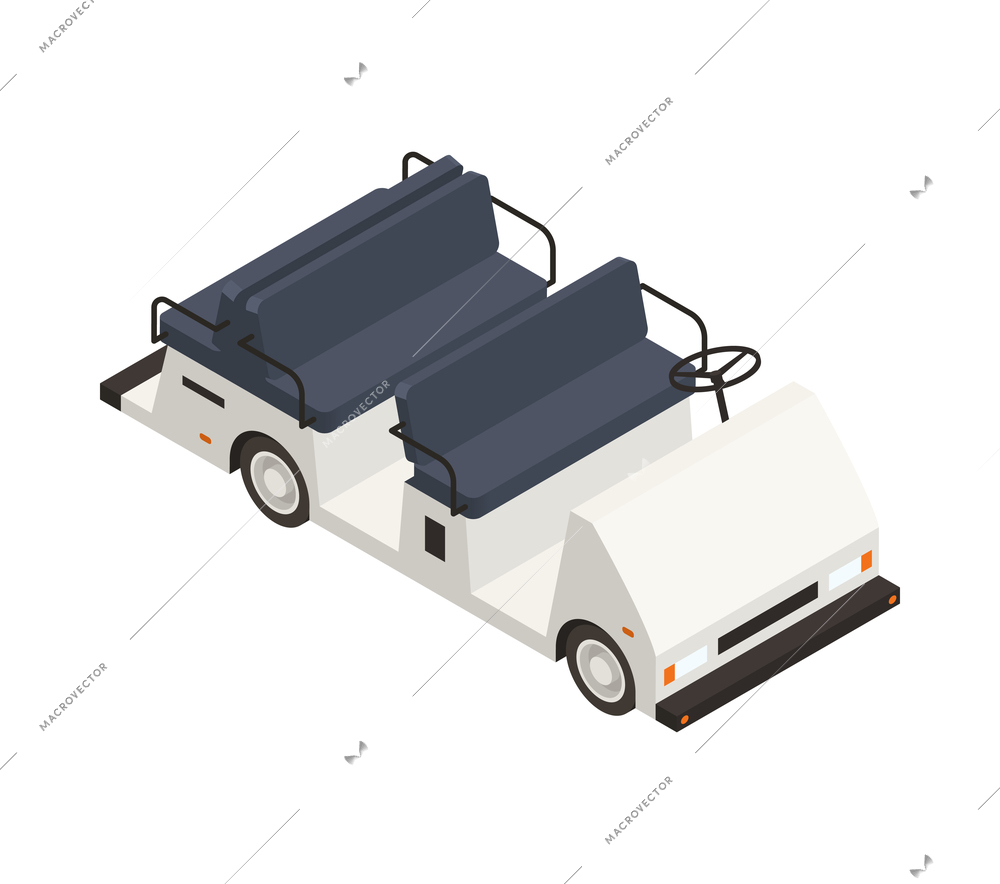 Airport vehicle isometric icon with white passenger car 3d vector illustration