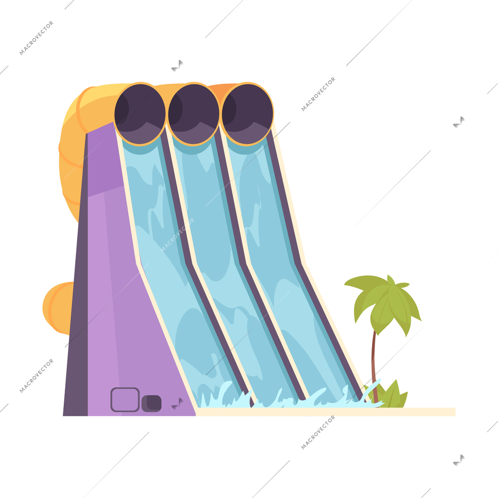 Aquapark water slides with pipes cartoon vector illustration