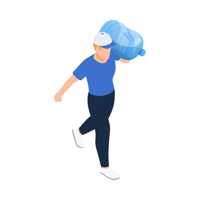 Water delivery service isometric icon with courier carrying bottle for cooler 3d vector illustration