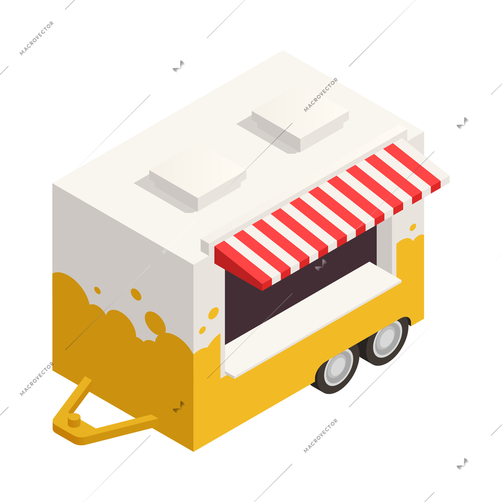 Isometric icon with retro cart for street food on white background 3d vector illustration