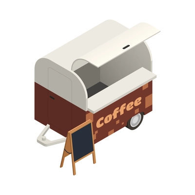 Isometric icon with empty street cart for selling coffee 3d vector illustration