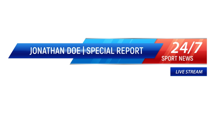 Realistic sport news lower third bar in red and blue colors vector illustration