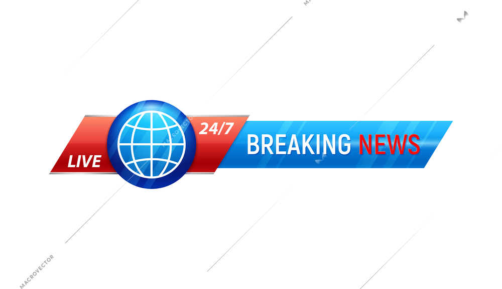 Live breaking news lower third television bar on white background realistic vector illustration