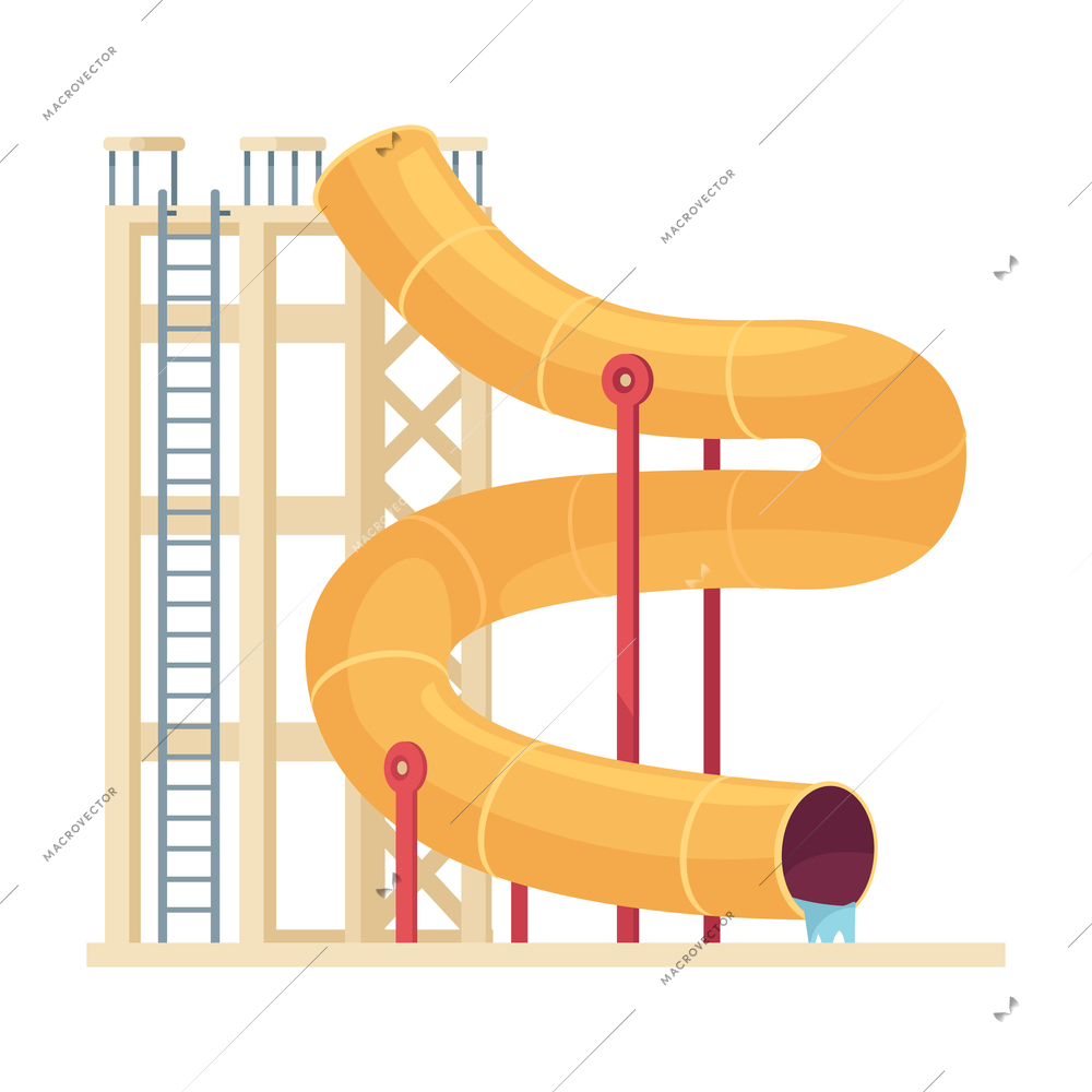 Tall water pipe slide in aquapark cartoon vector illustration