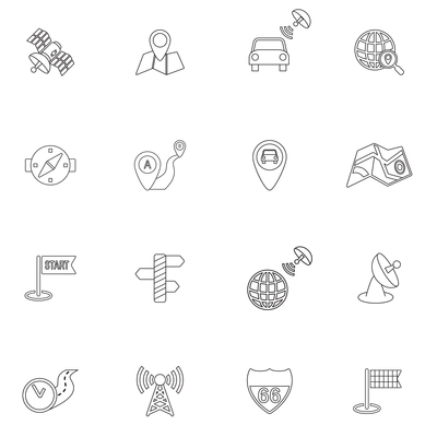 Mobile gps road navigation and travel outline icons set isolated vector illustration